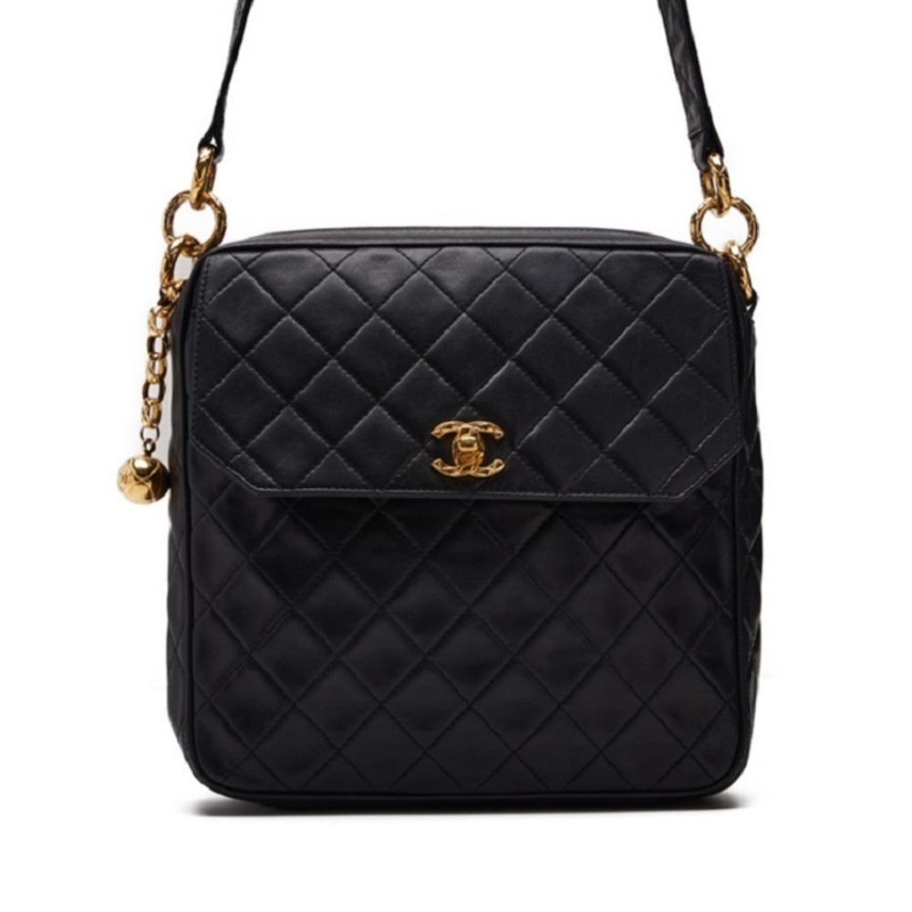 Chanel Matelasse Charm Chain Shoulder Bag Lambskin Black - Picture 2 of 9
